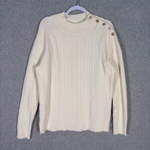 Cyrus Cable Knit‎ Sweater XL Cream High Neck Gold Buttons Old Money Tennis Prep